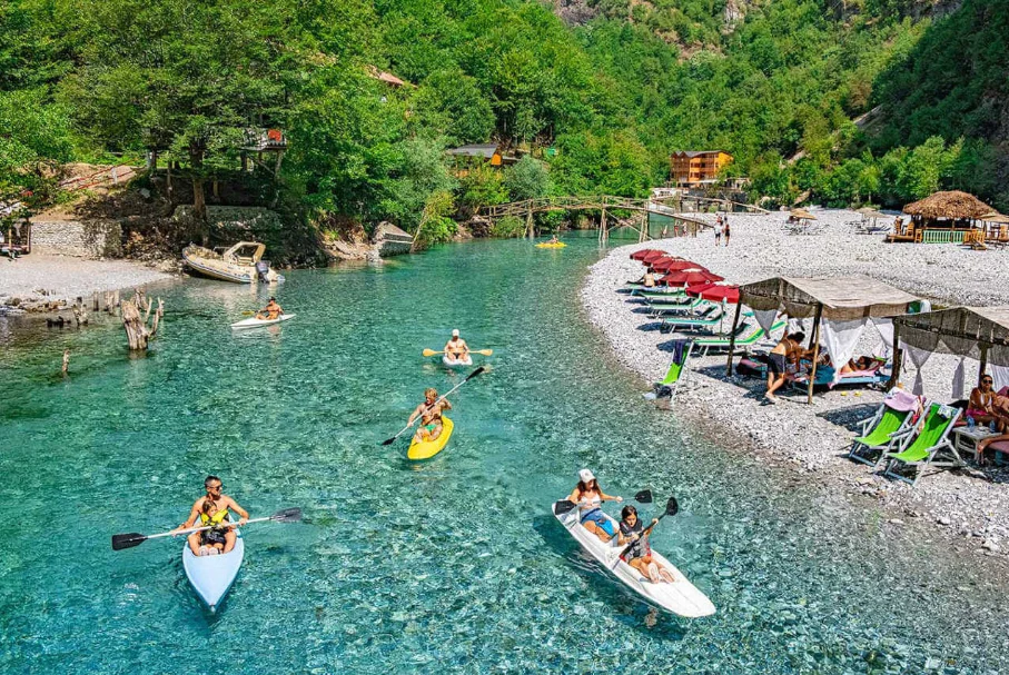 People kayaking in Shala River from VisitAlb